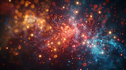 A vivid depiction of fireworks lighting up the night sky, creating a dazzling spectacle of vibrant colors against the dark backdrop, evoking awe and wonder.