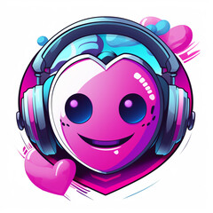 a vaporwave styled cartoon of a heart emoji wearing headphones and racing fast with no background сreated with Generative Ai
