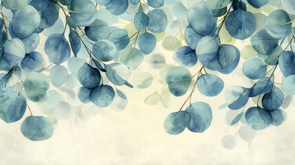 A beautiful watercolor painting capturing the elegance and simplicity of eucalyptus branches in a soothing color palette.