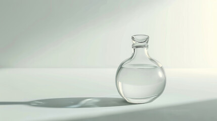 Elegantly shaped transparent minimalist clear glass perfume bottle with smooth and rounded edges forms against a backdrop of soft diffused light created with Generative AI Technology