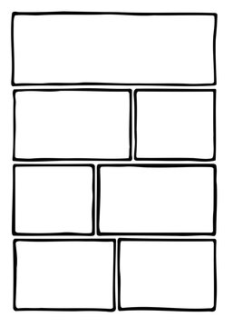 A vertical comic book panel featuring seven isolated empty, neatly drawn straight boxes. Providing a useful layout for your content.
