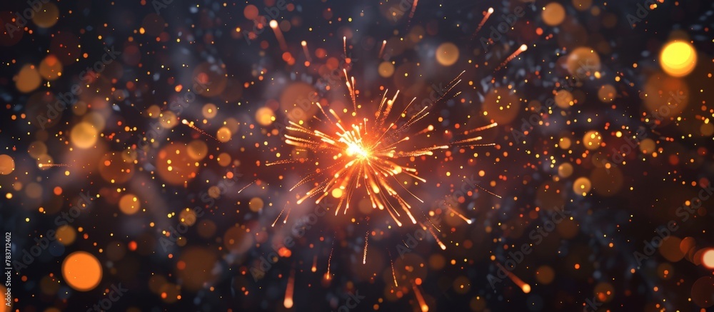Aufkleber close-up view of a firework with numerous small lights illuminating the sky in a vibrant display