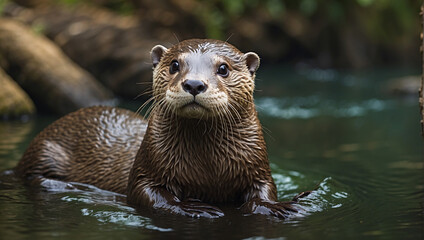 otter in the water, otter on a tree
