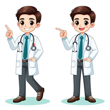 Male doctors in white medical coats standing with arms folded. Flat vector illustration isolated on white background