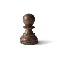 Wooden black pawn isolated on white background.