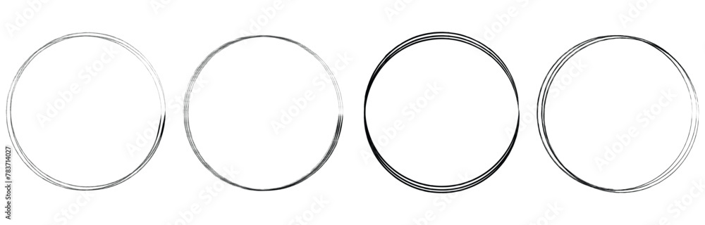 Aufkleber hand drawn black circle line sketch set. vector circular scribble doodle round circles for message n