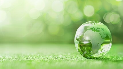 Green world background with Copy space, Preserving Our Green World: Earth and Environment Protection, World Globe, Web Banner, Wide Size - obrazy, fototapety, plakaty