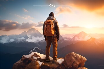 person on the top of mountain - obrazy, fototapety, plakaty