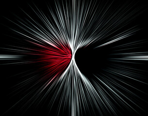 Abstract surface of blur radial zoom in red and white tones on black background. Spectacular...