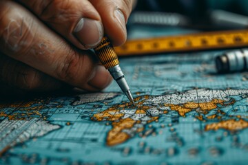 Person Writing on Map With Pen