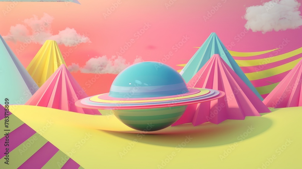 Poster a colorful 3d render of a magical flying object inspired by memphis design ai generated illustration