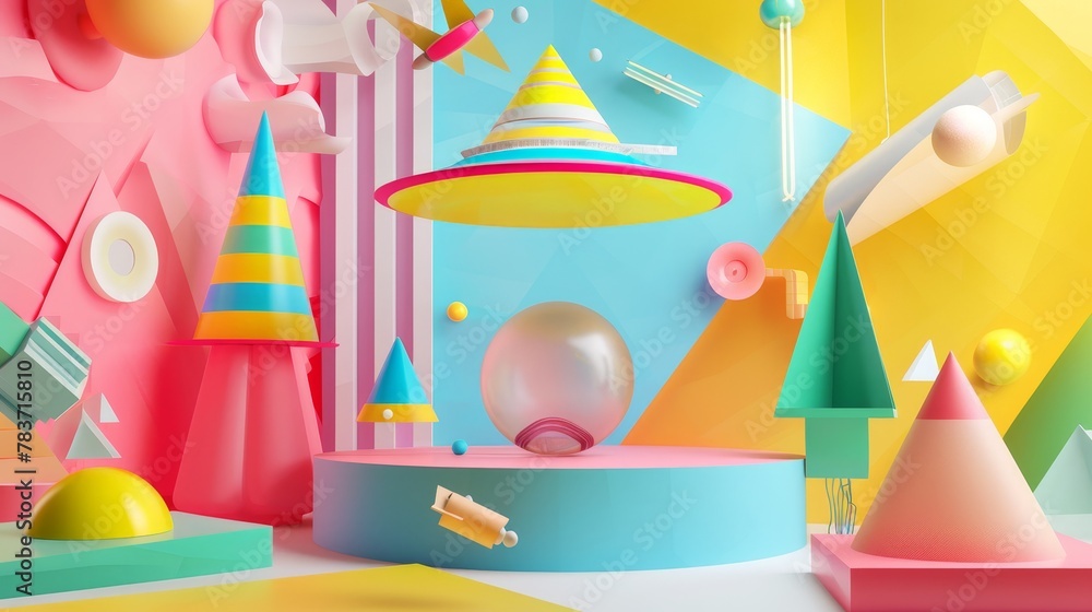 Poster a colorful 3d render of a magical flying object inspired by memphis design ai generated illustration