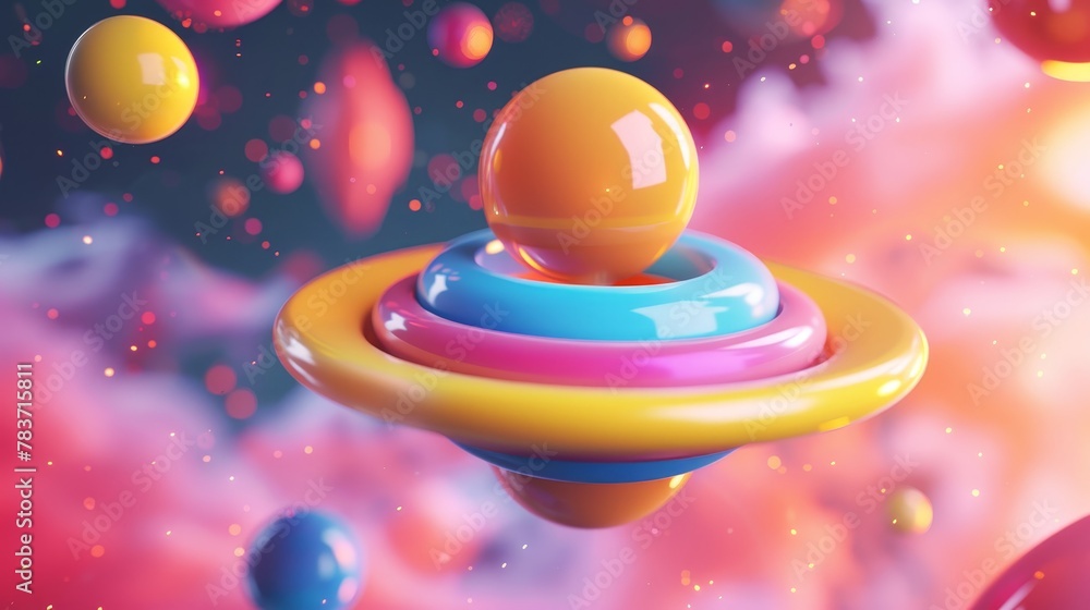 Poster a colorful 3d render of a magical flying object inspired by memphis design ai generated illustration