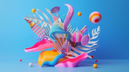 Fototapeta na wymiar A colorful 3d render of a magical flying object inspired by Memphis design AI generated illustration