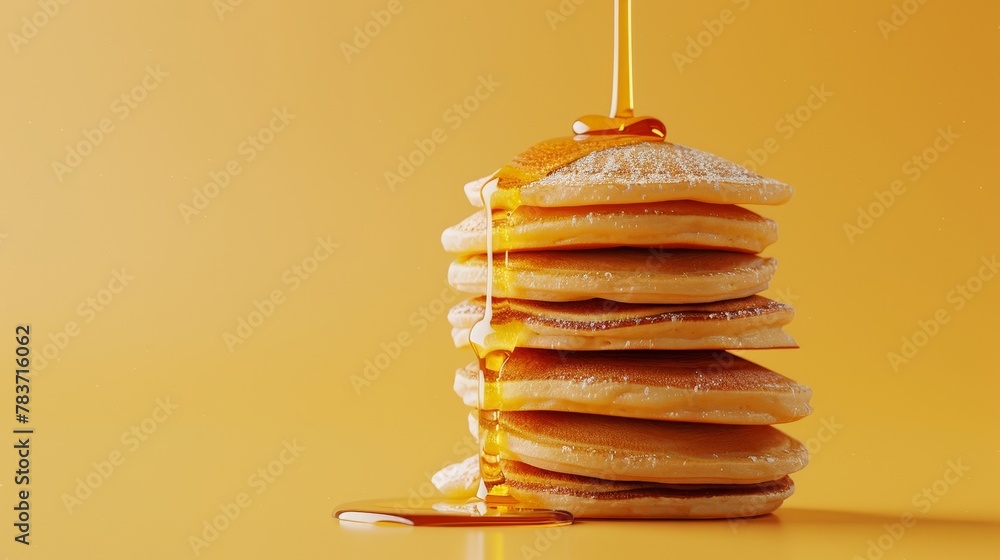 Poster a floating stack of pancakes with syrup dripping down ai generated illustration