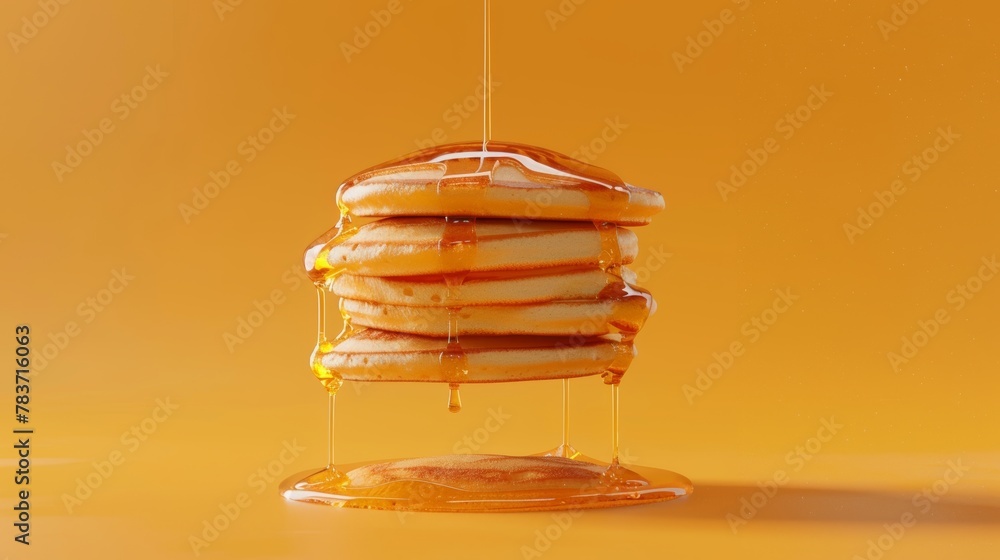 Poster a floating stack of pancakes with syrup dripping down ai generated illustration
