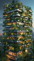 Obraz premium Automated urban garden, rooftop farms, and vertical forests, eco-tech harmony 