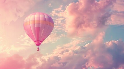 Fototapeta na wymiar A flying hot air balloon in whimsical colors AI generated illustration