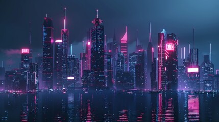 A futuristic city skyline with neon accents   AI generated illustration