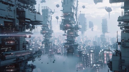 A futuristic cityscape with floating objects   AI generated illustration