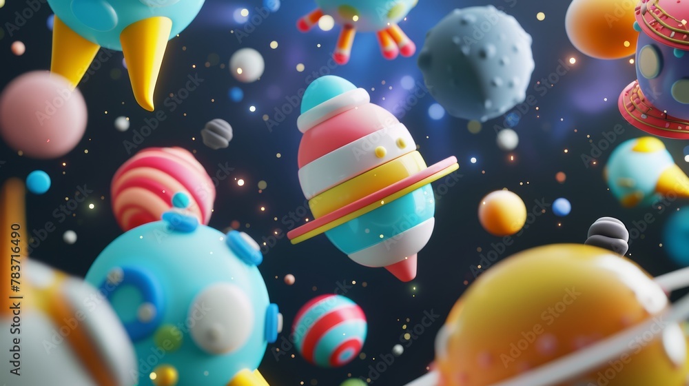 Poster A group of colorful cute 3d objects floating in space   AI generated illustration
