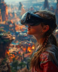 Virtual reality adventure parks, explore exotic landscapes, thrill-seeking from home  - obrazy, fototapety, plakaty
