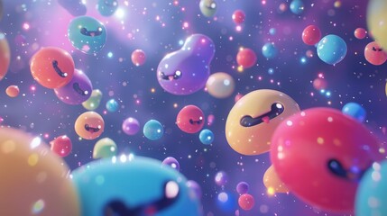 A group of colorful cute 3d objects floating in space  AI generated illustration - obrazy, fototapety, plakaty