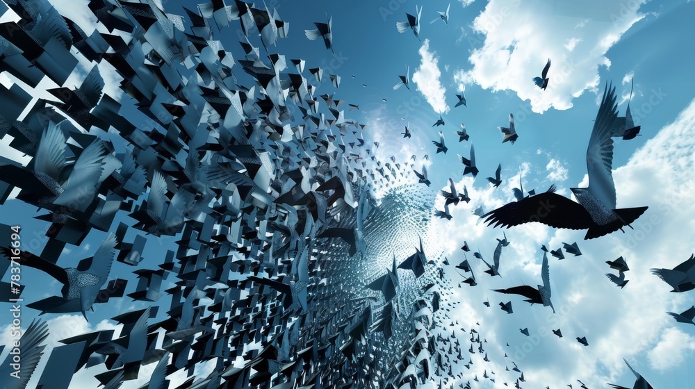 Aufkleber a modern 3d render of flying objects forming unique patterns in a trading theme ai generated illustr