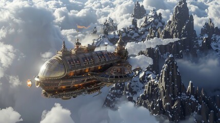 A magical 3d render of a fantastical flying vehicle   AI generated illustration - obrazy, fototapety, plakaty