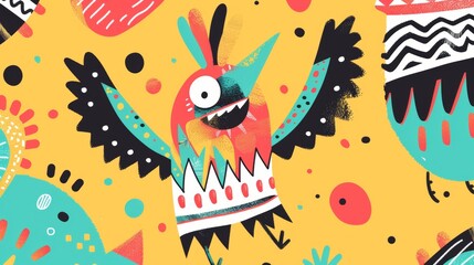 A quirky flying character with a playful Memphis style pattern  AI generated illustration