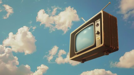 A quirky isolated flying retro TV  AI generated illustration