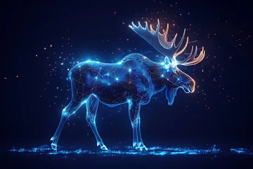 Foto auf Leinwand Intricate wireframe depiction of a moose on a dark blue background, showcasing a complex web of geometric lines that create a stunning, minimalist design ideal for modern and artistic digital projects © Evhen Pylypchuk