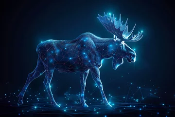 Foto auf Leinwand Intricate wireframe depiction of a moose on a dark blue background, showcasing a complex web of geometric lines that create a stunning, minimalist design ideal for modern and artistic digital projects © Evhen Pylypchuk