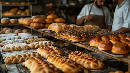 A local bakery busy preparing special Eid breads and pastries for customers
