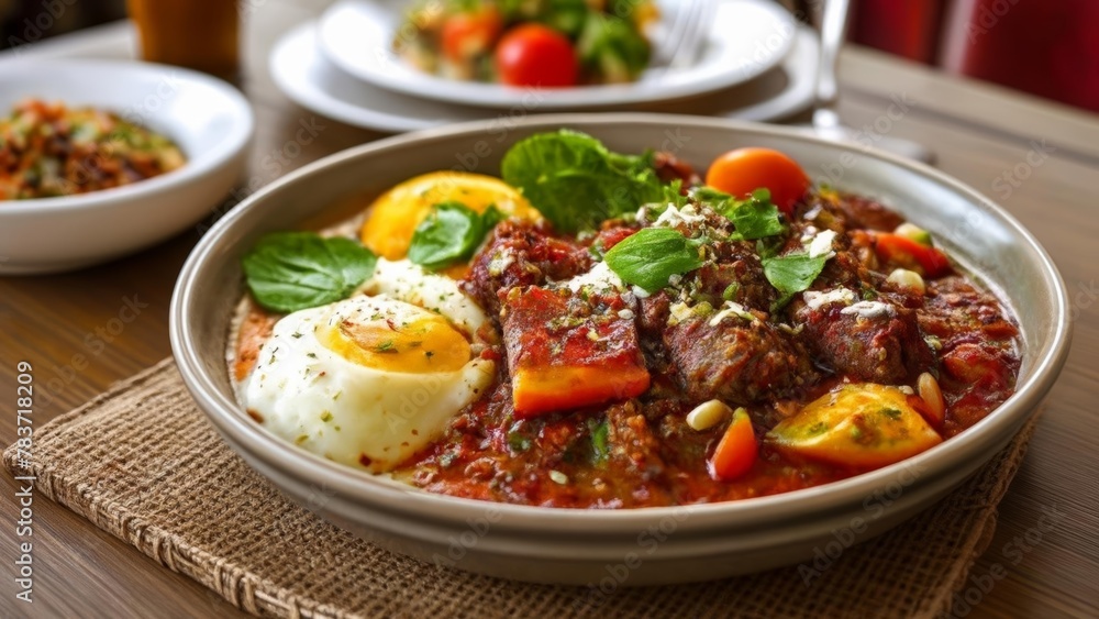 Canvas Prints  Delicious Mediterraneanstyle meal with eggs tomatoes and herbs