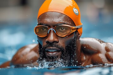 Man in Swimming Cap and Goggles