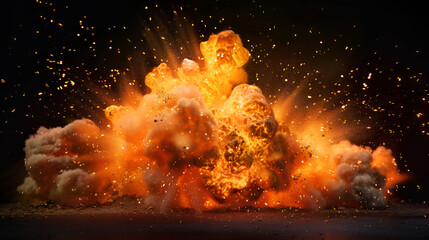 Explosion with fire ,Flame of fire with sparks and smoke on a black background
