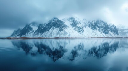 A captivating photo of Icelandic glaciers reflecting in still waters - obrazy, fototapety, plakaty