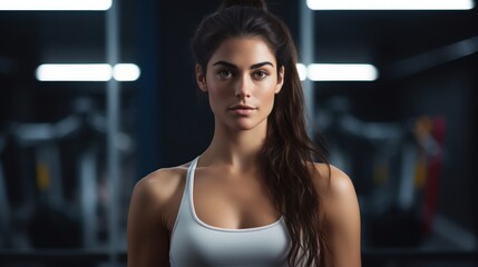 Fototapeta premium Beautiful young Spanish woman in an exclusive minimalistic gym