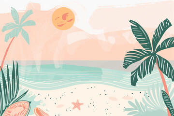 Fototapeta na wymiar Tropical beach pastel color background. Hello summer, vacation and travel concept. Copy space