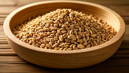  Natural grains in a wooden bowl