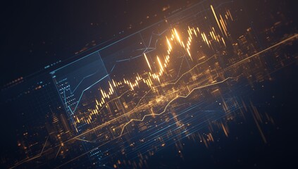A golden financial graph on a black background, a 3D rendering of a stock market and business growth concept - obrazy, fototapety, plakaty