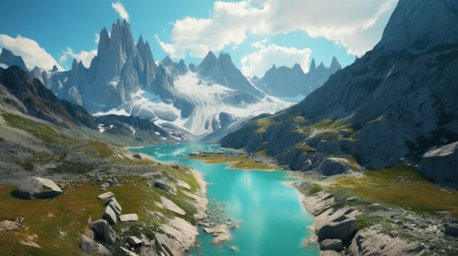 lake with clear water with mountains in the background .AI generated image