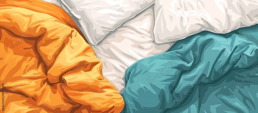 Poster pillows and a blanket are seen on top of a bed, creating a cozy and inviting scene