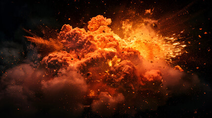 Fiery explosion on a black background ,Orange burning explosion on the background ,A Stellar Collision Ignites a Dazzling Fire Explosion, Unveiling Celestial Beauty