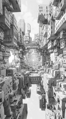 Delve into the enigmatic nature of human existence through a worms-eye view depiction Highlight the 