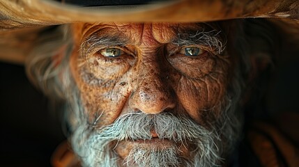 Hombre mayor con sombrero vaquero, retrato cowboy anciano con mirada expresiva