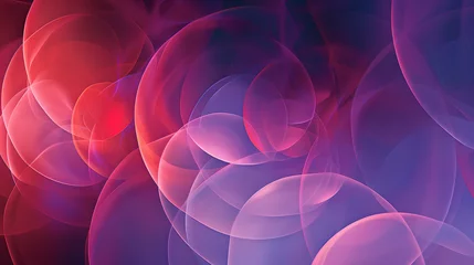 Tuinposter This abstract image depicts overlapping translucent circles in a kaleidoscope of rich pink and blue hues, conveying a sense of depth and movement © Armin