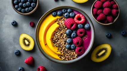  Deliciously vibrant fruit bowl perfect for a healthy start to the day - obrazy, fototapety, plakaty