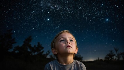 boy looking at the stars at night